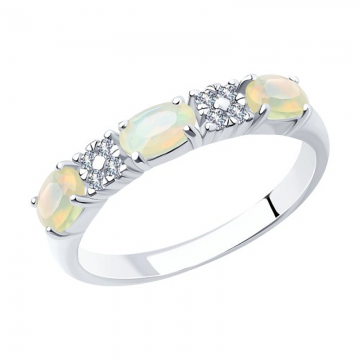 Silver ring with zirconia and opal HTS 