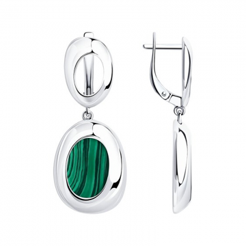Silver earrings with malachite HTS 
