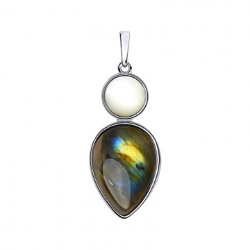 Silver pendant with labradorite and mother-of-pearl 