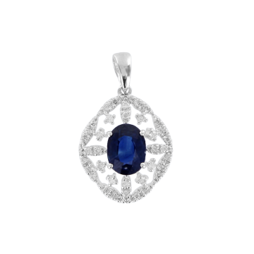 Pendant in white gold of 585 assay value with diamond and sapphire 