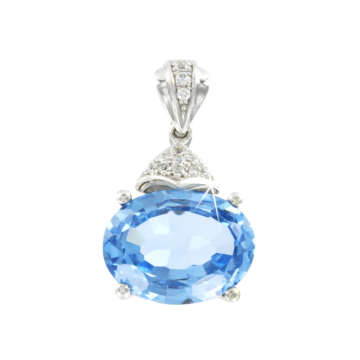 Pendant in white gold of 585 assay value with zirconia and blue topaz 