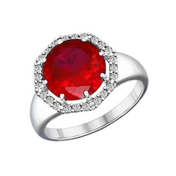 Silver ring with ruby and zirconia 