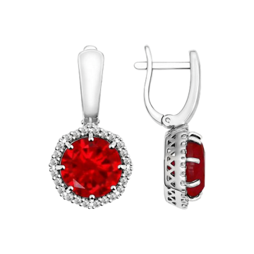 Silver earrings with zirconia and ruby HTS 