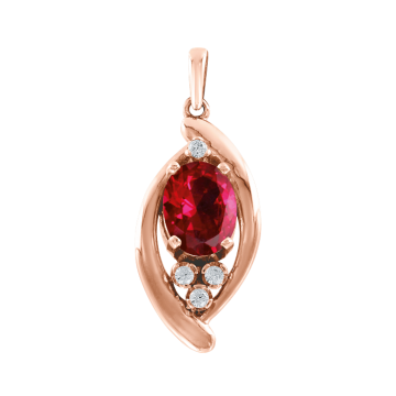 Pendant in red and white gold of 585 assay value with ruby syn., zirconia 