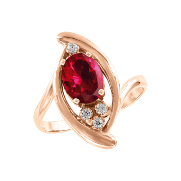 Lady´s ring in red gold of 585 assay value with zirconia and ruby 