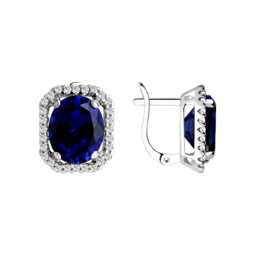 Silver earrings  with sapphires HTS, zirconia 