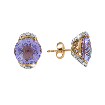 Earrings in red and white gold of 750 assay value (14ct) with diamonds, amethyst 