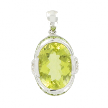 Pendant in white gold of 585 assay value with diamond and chrysolite 