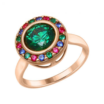 Gold-plated silver and rhodium ring with green zirconia Swarovski, and colored zirconia 
