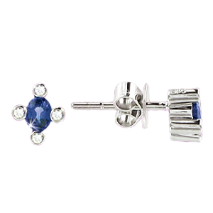 Earrings in white gold of 585 assay value with sapphire, diamonds 