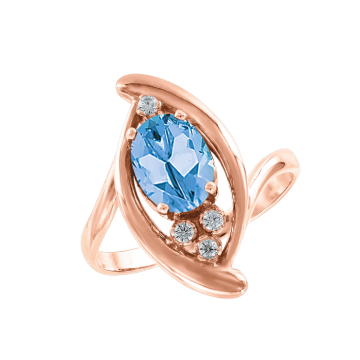 Lady´s ring in red gold of 585 assay value with blue topaz, zirconia 