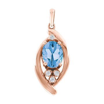 Pendant in red gold of 585 assay value with blue topaz, diamonds 