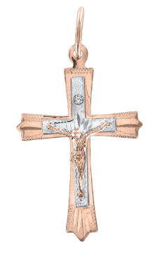 Cross from red gold of 585 assay value with diamond 