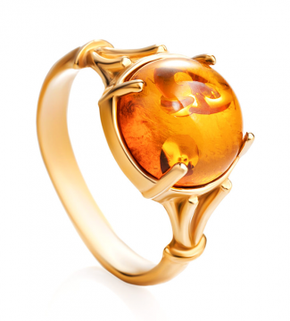 Gold-plated silver and rhodium ring with amber 19,5 mm