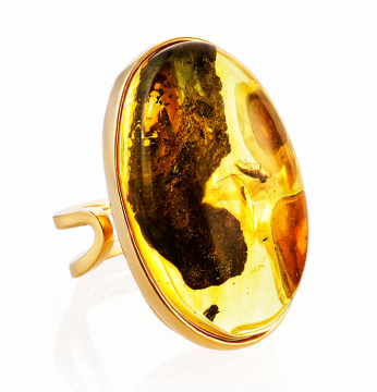 Gold-plated silver and rhodium ring with amber / 17 / 17.5 / 18 / 18.5 / 19