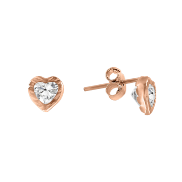 Infant earrings in red gold of 585 assay value with zirconia 