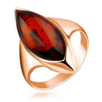 Женское Кольцо в серебре 925 пробы позолоченное с янтарем 