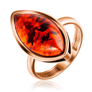 Gold-plated silver and rhodium ring with amber 19,5 mm
