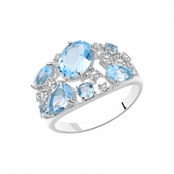 Damen-ring aus 925er Silber mit blau Topas, Zirkonia 