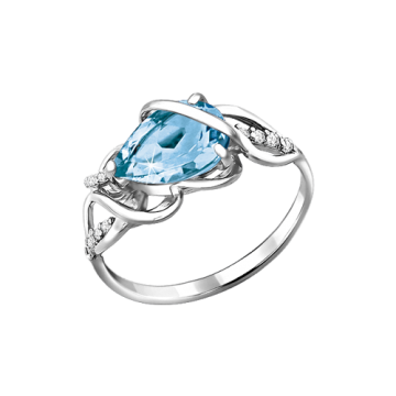 Silver ring with zirconia and blue topaz 