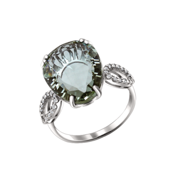 Silver ring with zirconia and quartz 