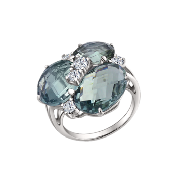 Женское серебряное кольцо 925 пробы. Вставка: Фианиты и Кварц 