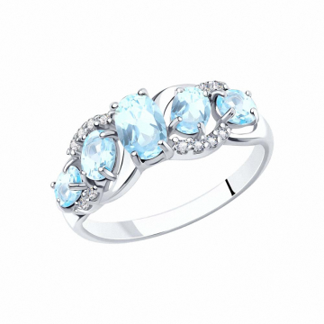 Damen-ring aus 925er Sterling Silber mit blau Topas, Zirkonia 