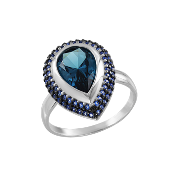Женское серебряное кольцо 925 пробы с лондонским ситаллом и голубыми фианитами 
