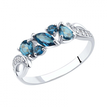 Silver ring with zirconia and London blue topaz 