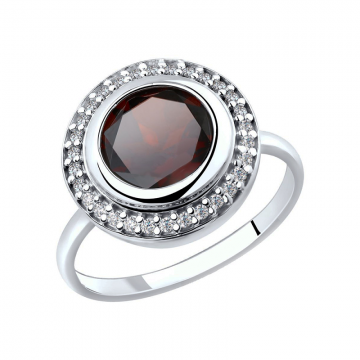 Женское серебряное кольцо 925 пробы. Вставка: фианиты, Гранат 