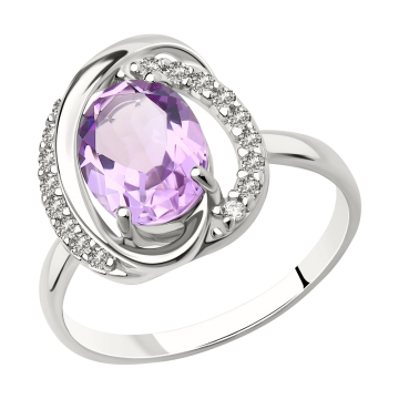 Silver ring with zirconia and amethyst 