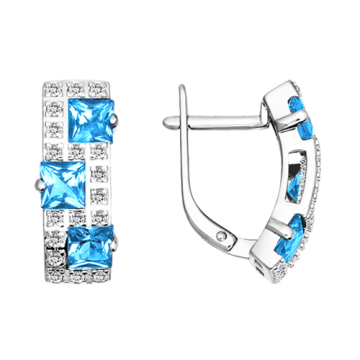 Silver earrings with blue topaz and zirconia 