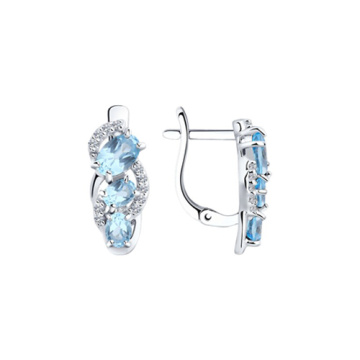 Silver earrings with blue topaz and zirconia 