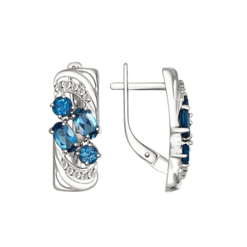 Silver earrings with London blue topaz and zirconia 