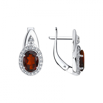 Silver earrings with zirconia and garnet 