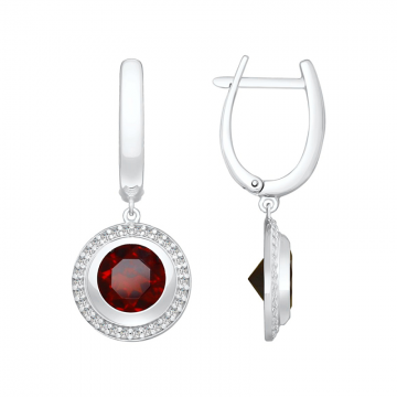 Silver earrings with zirconia and garnet 