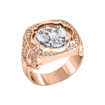 Man's ring in red and white gold of 585 assay value with zirconia 