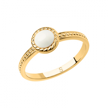 Gold-plated silver and rhodium ring with white enamel 