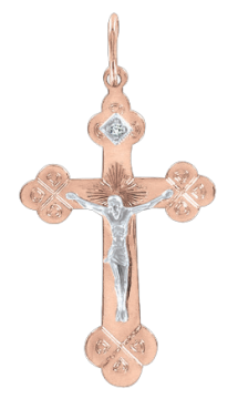 Крестик православный из красного золота 585 пробы с фианитом 