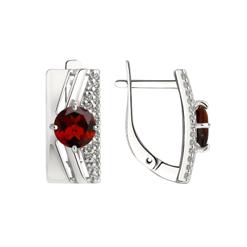Silver earrings with rhodolite and zirconia, 