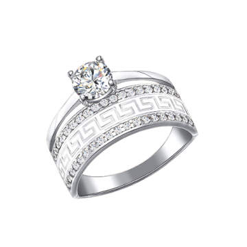 Женское серебряное кольцо 925 пробы. Вставка: Фианит, Эмаль 