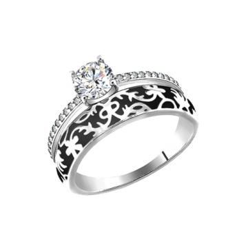 Женское серебряное кольцо 925 пробы с фианитами и эмалью 