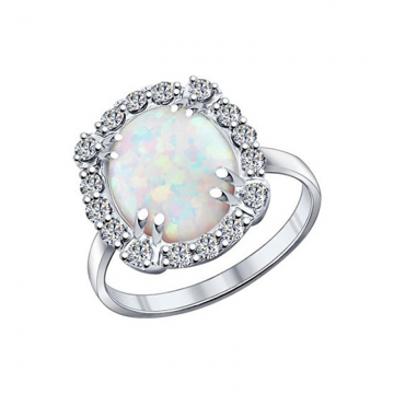 Silver ring with zirconia and opal HTS 