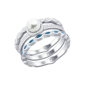 Damen-ring aus 925er Silber mit Perle HTS und Emaille 