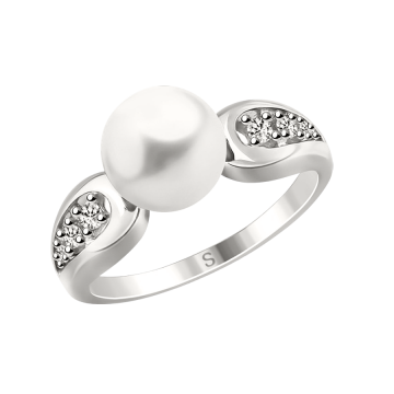 Silver ring with zirconia, Pearl approx. 8 mm 
