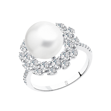 Damen-ring aus 925er Silber mit echte Perle, Zirkonia 