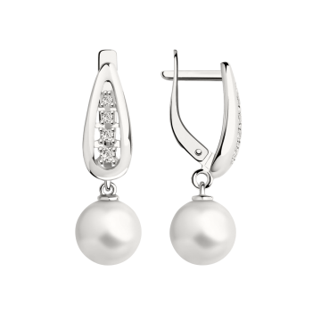 Silver earrings with pearl and zirconia 