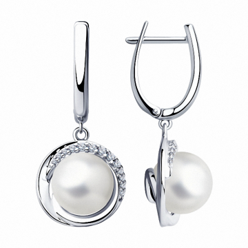 Silver earrings with pearl and zirconia 
