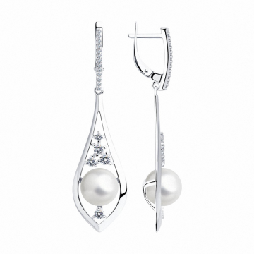 925er Sterling Silber Ohrringe mit Perlen, Zirkonia 