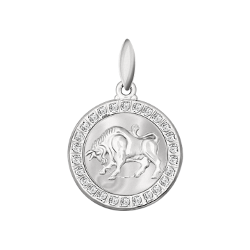 Silver zodiac sign "Taurus" with cubic zirconias 